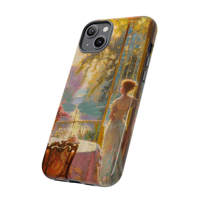 Elegante Vrouw in Zonovergoten Kamer met Bloemendecoratie