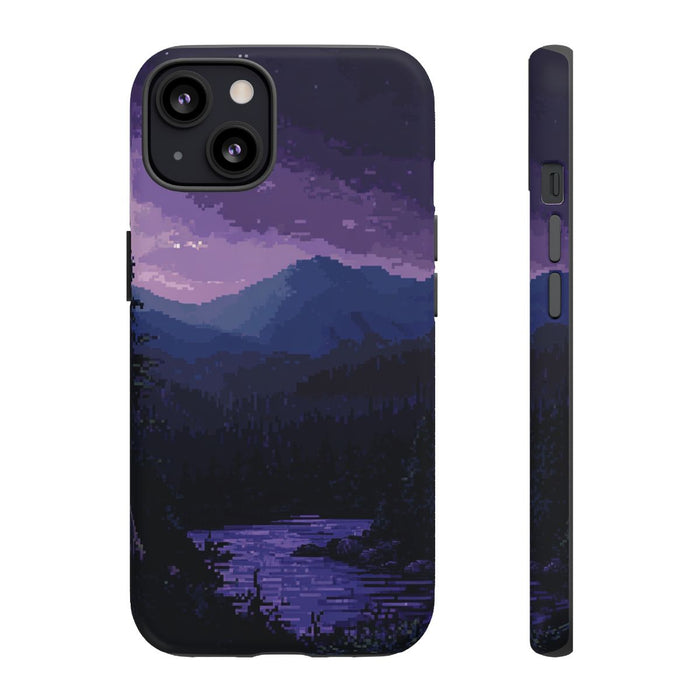 Pixel Art Nachtlandschap met Maan en Rivier