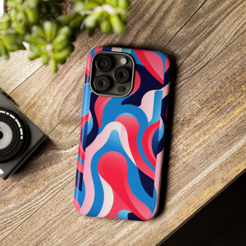 Blauw-Rood Abstract Golvend Patroon
