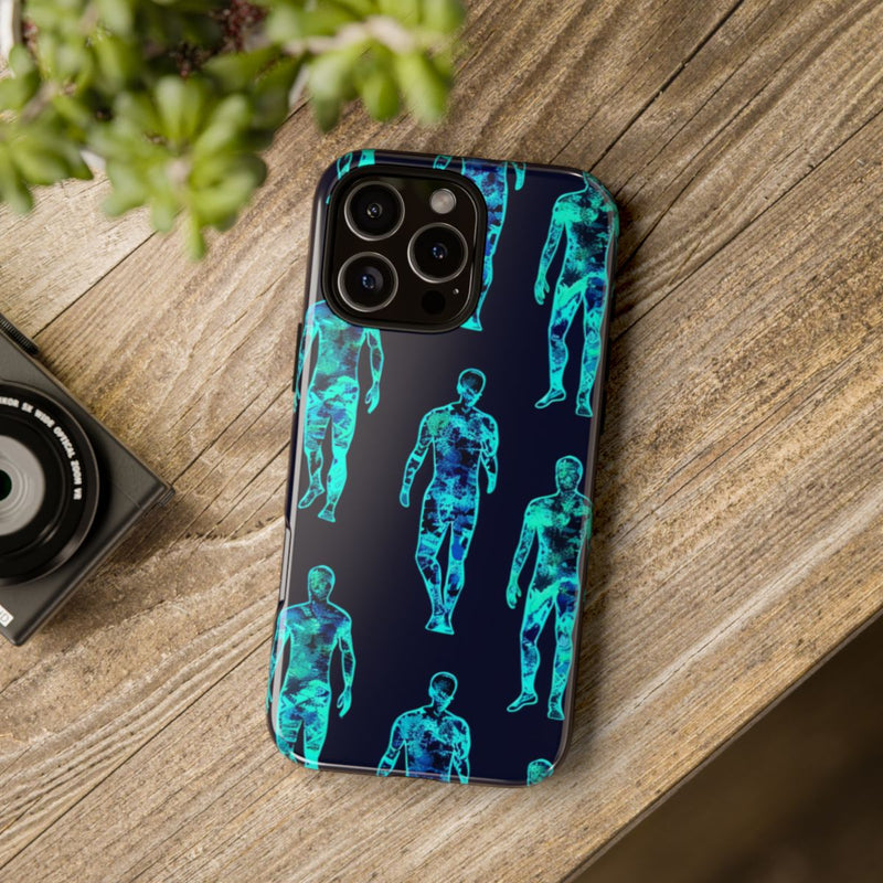 Blauw-Groene Neon Mensfiguren Patroon