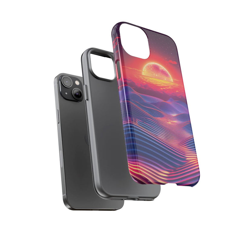 Levendige Zonsondergang met Abstracte Golven