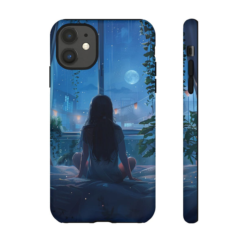 Meisje op Bed bij Nacht met Maanlicht