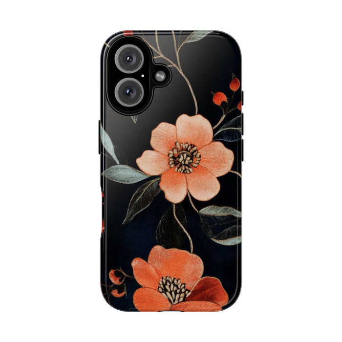Oranje Geborduurd Bloemenpatroon
