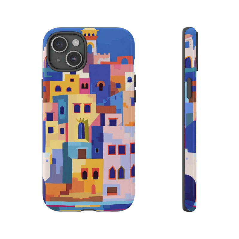 Kleurrijke Illustratie van een Kuststad