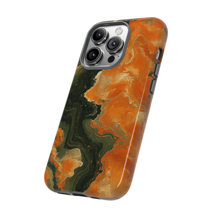 Abstract Patroon in Gebrand Oranje en Olijfgroen