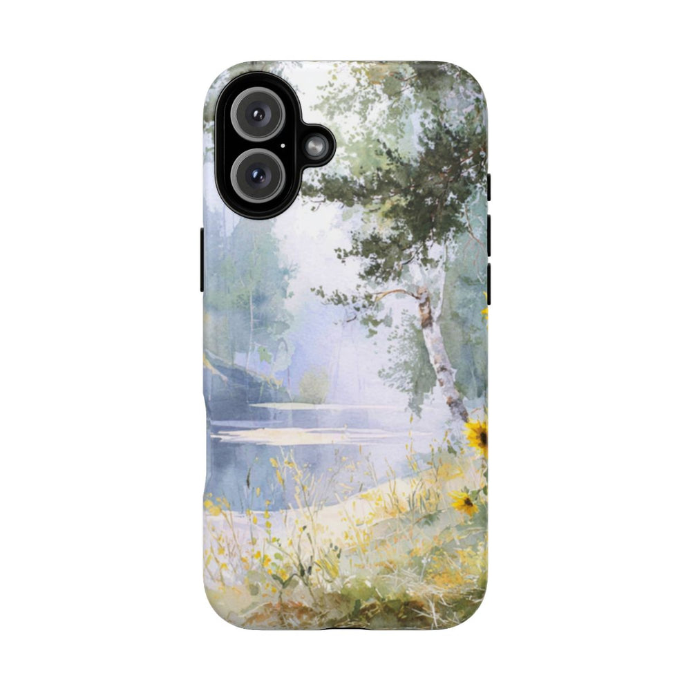 Gele Zonnebloemen bij een Bosmeer