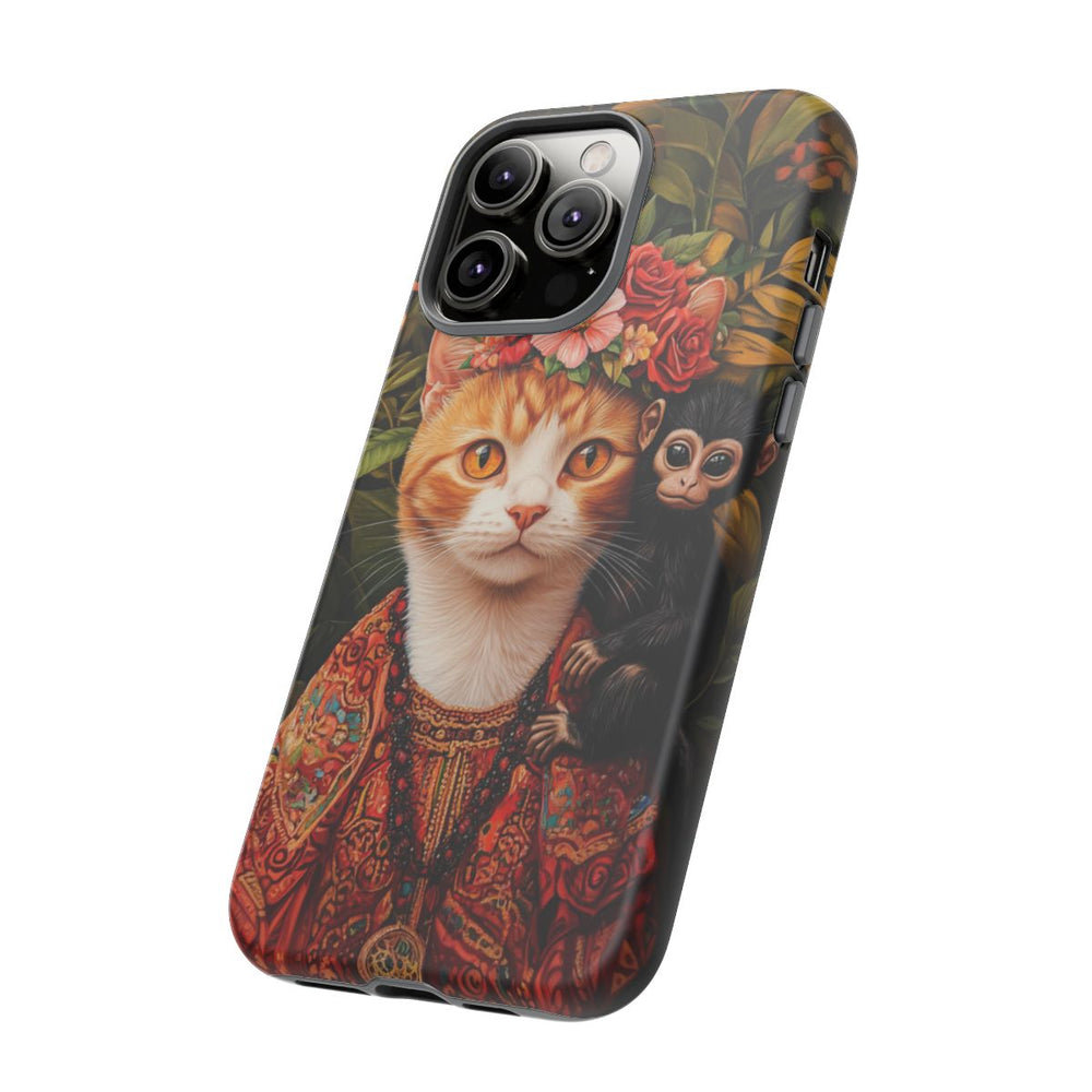 Gemberkleurige Kat met Bloemenkroon en Aapje