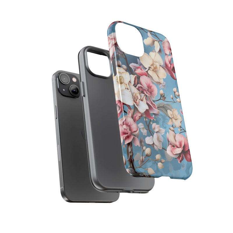 Orchideeën Bloemenpatroon op Blauwe Achtergrond