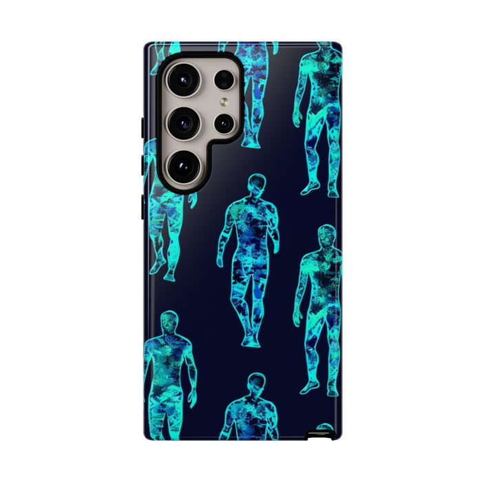 Blauw-Groene Neon Mensfiguren Patroon