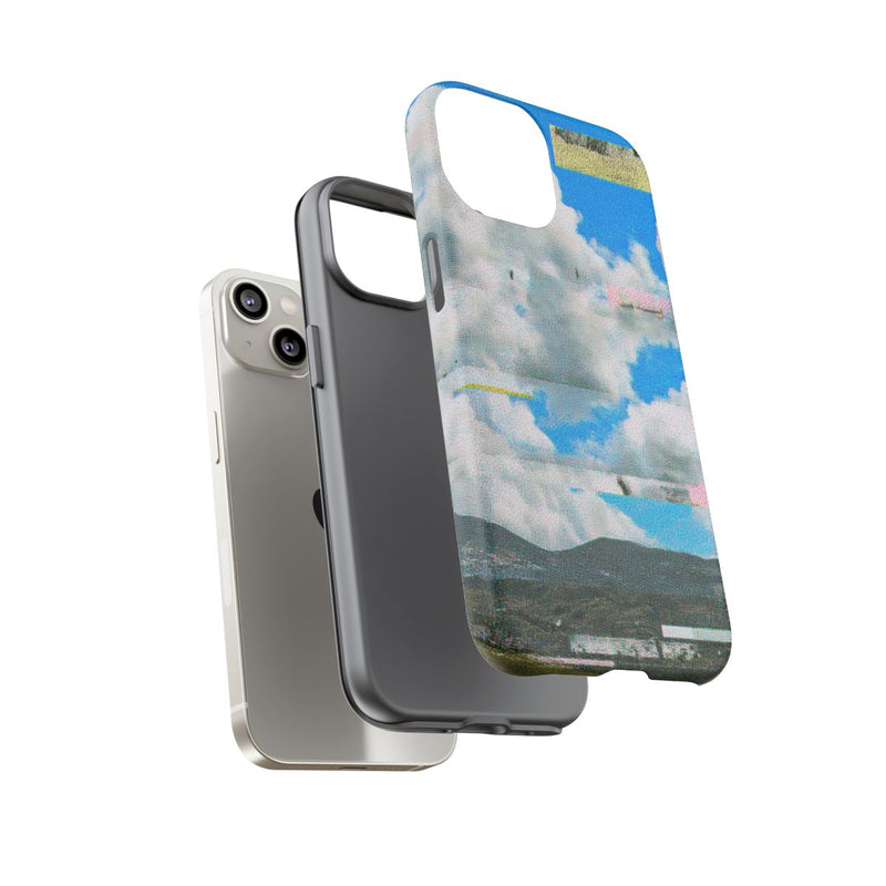 Glitch Effect Wolkenlucht met Bergen