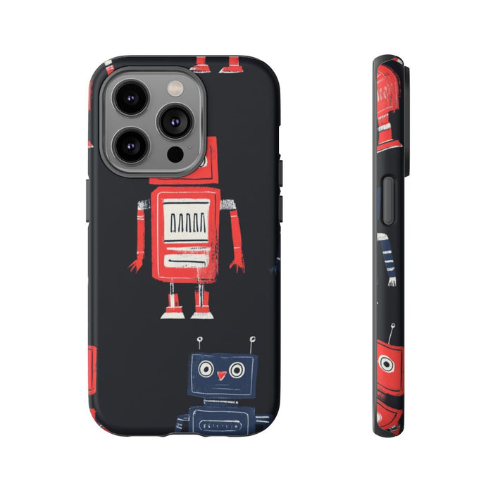 Retro Robotpatroon in Rood en Blauw