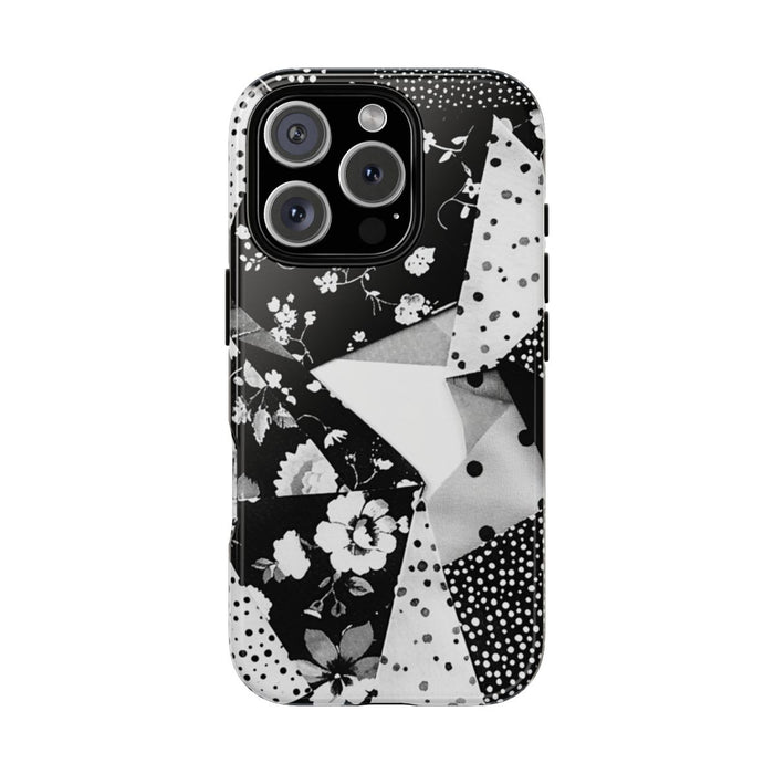 Monochrome Bloemen- en Polkadot Patchwork