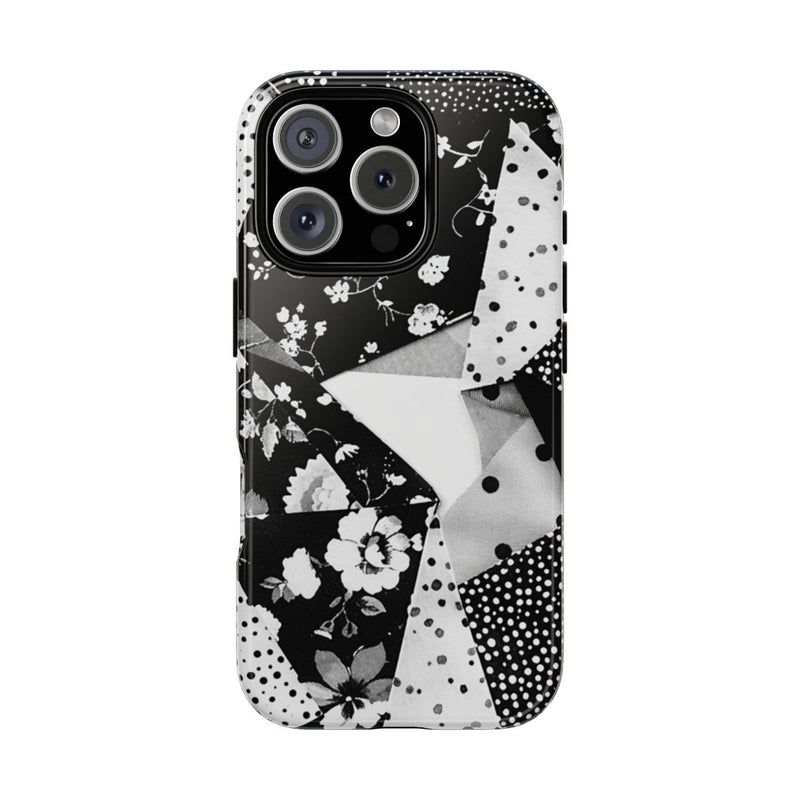 Monochrome Bloemen- en Polkadot Patchwork