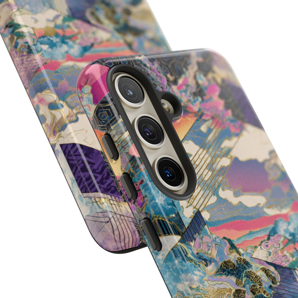 Abstracte Geometrische Landschap met Roze Bomen