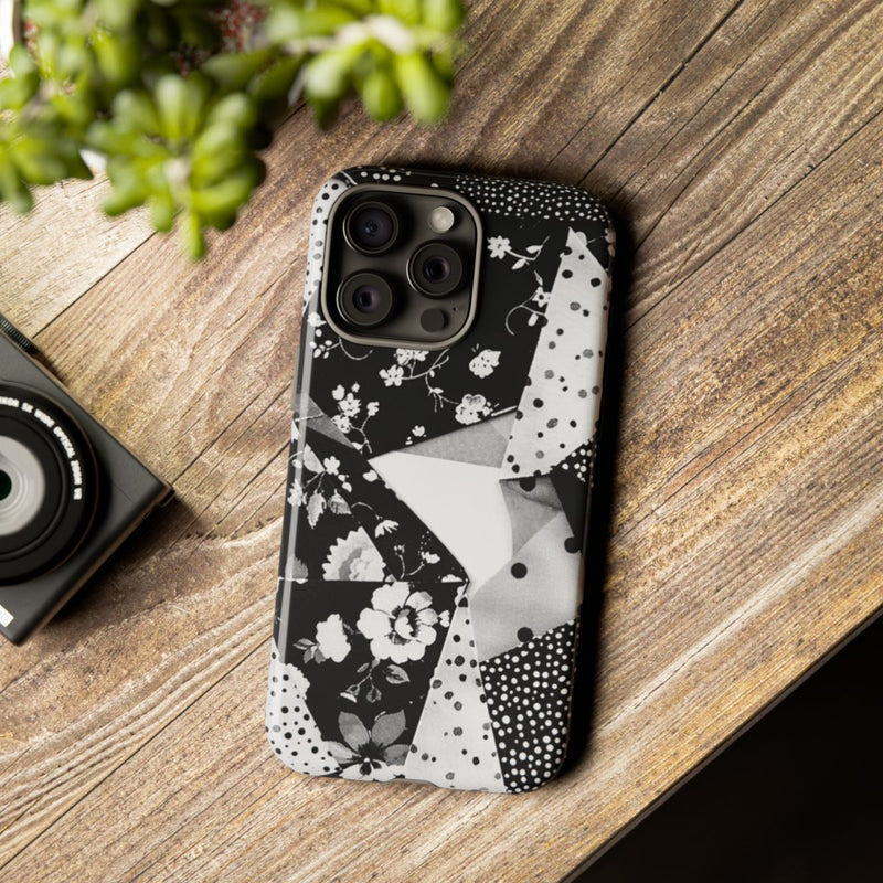 Monochrome Bloemen- en Polkadot Patchwork