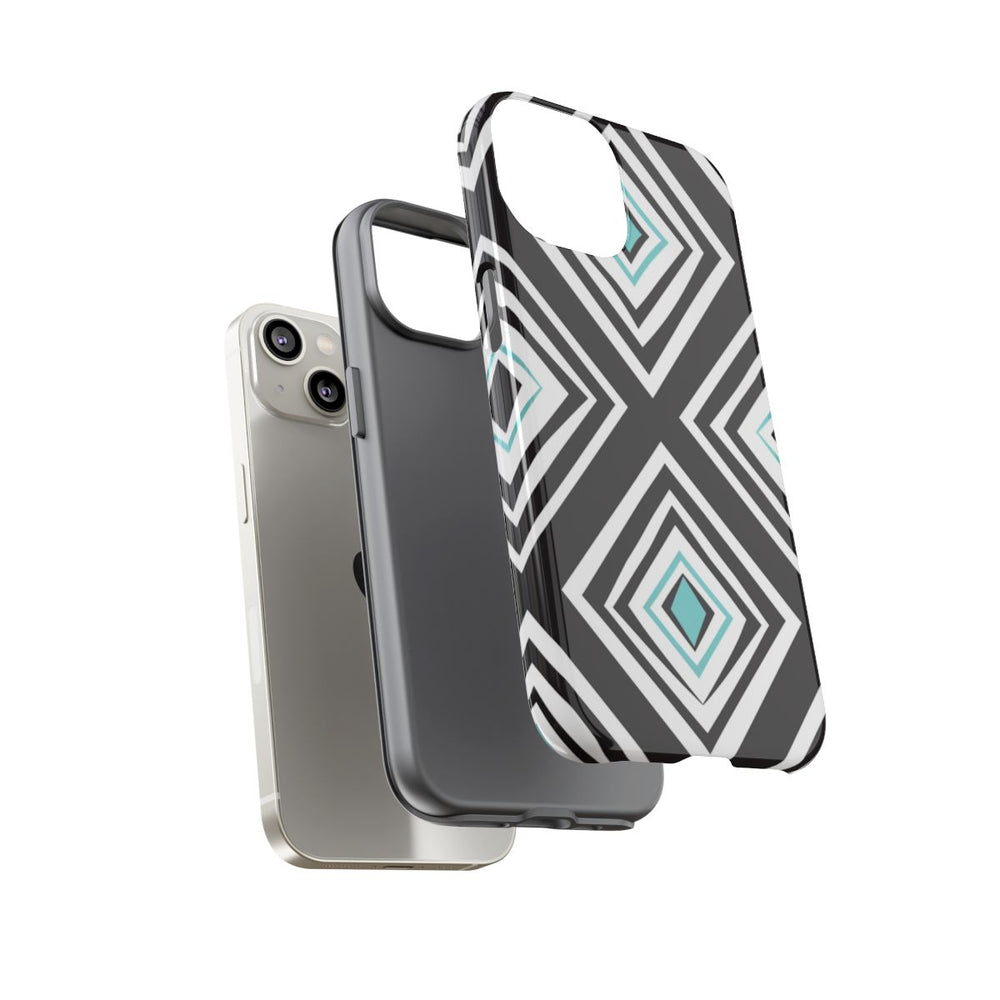 Geometrisch Zwart-Turquoise Diamantpatroon