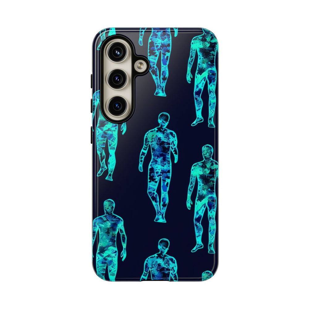 Blauw-Groene Neon Mensfiguren Patroon