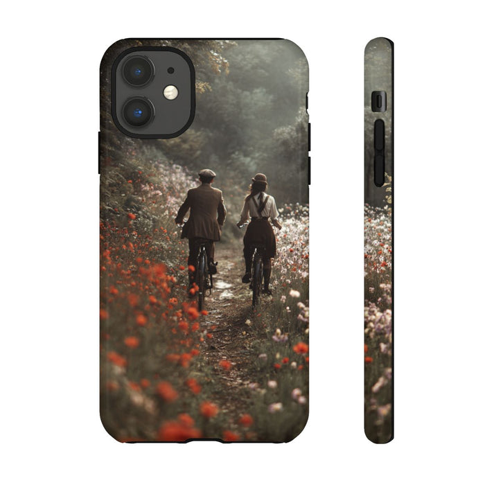 Fietsend Stelletje op Bloemenpad