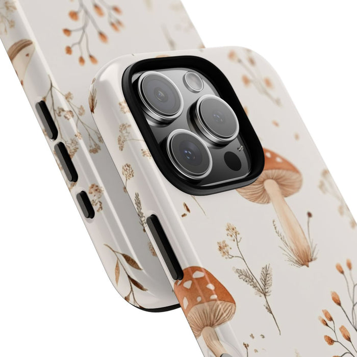 Bruine en Beige Paddenstoelen met Bloemrankenpatroon