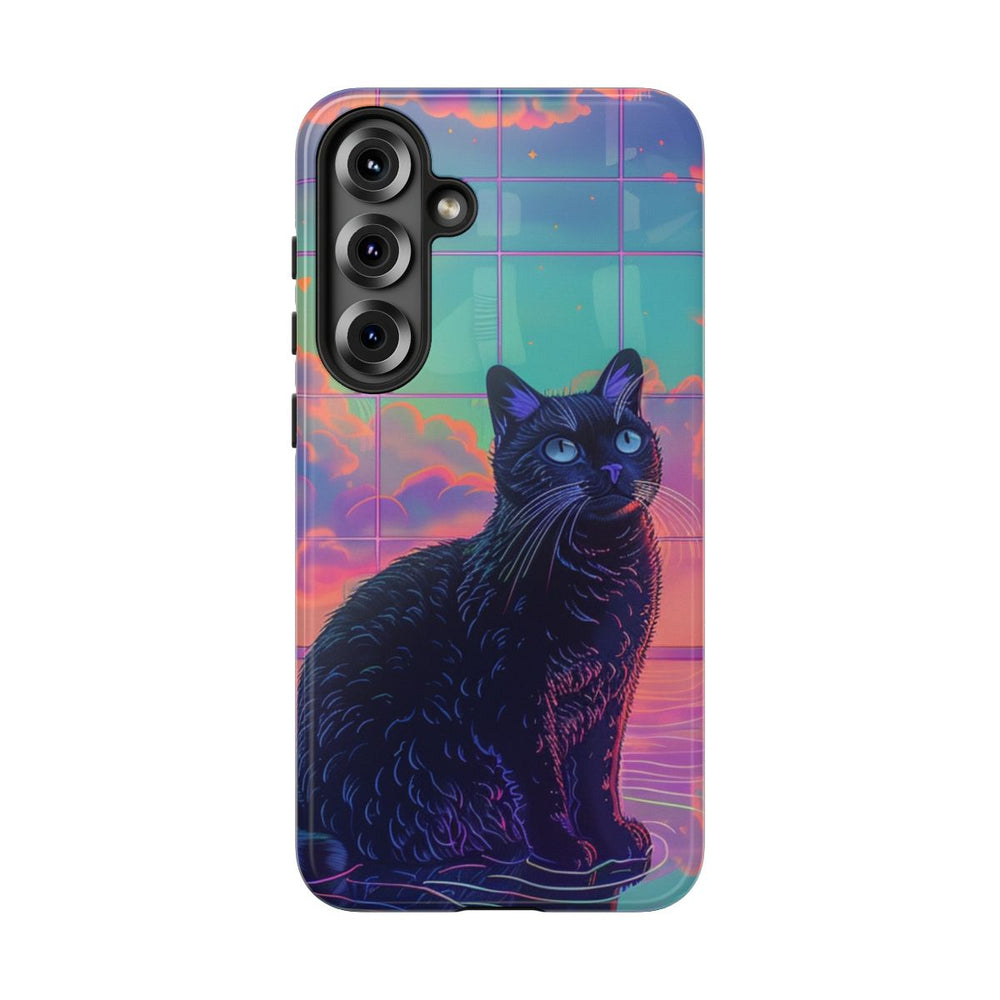 Neon Zwarte Kat met Kleurrijke Luchtreflectie