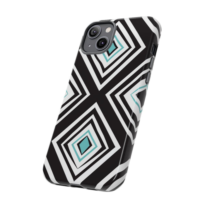 Geometrisch Zwart-Turquoise Diamantpatroon