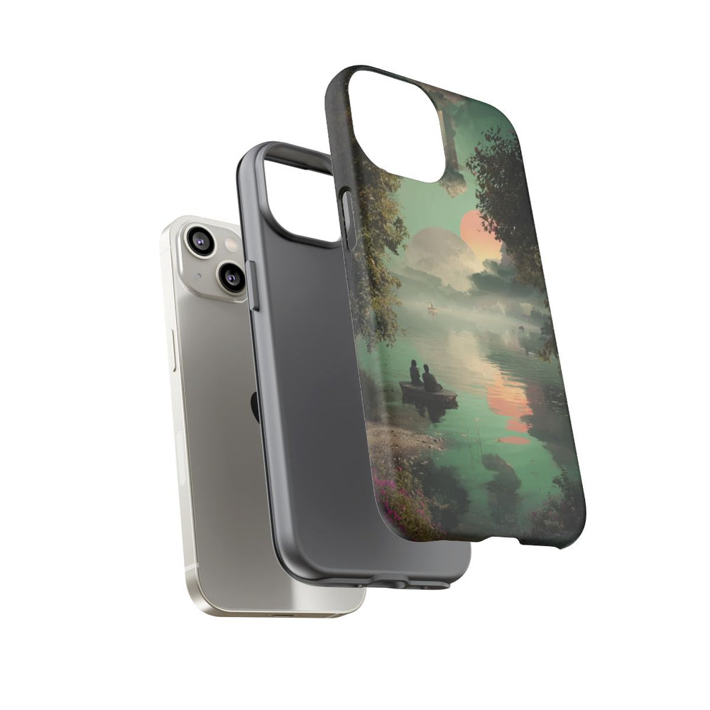 Sprookjesachtig Meerlandschap bij Zonsondergang met Twee Personen in Boot