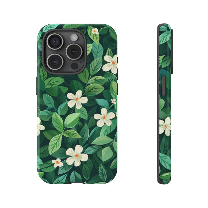 Groene Bladeren en Witte Bloemenpatroon