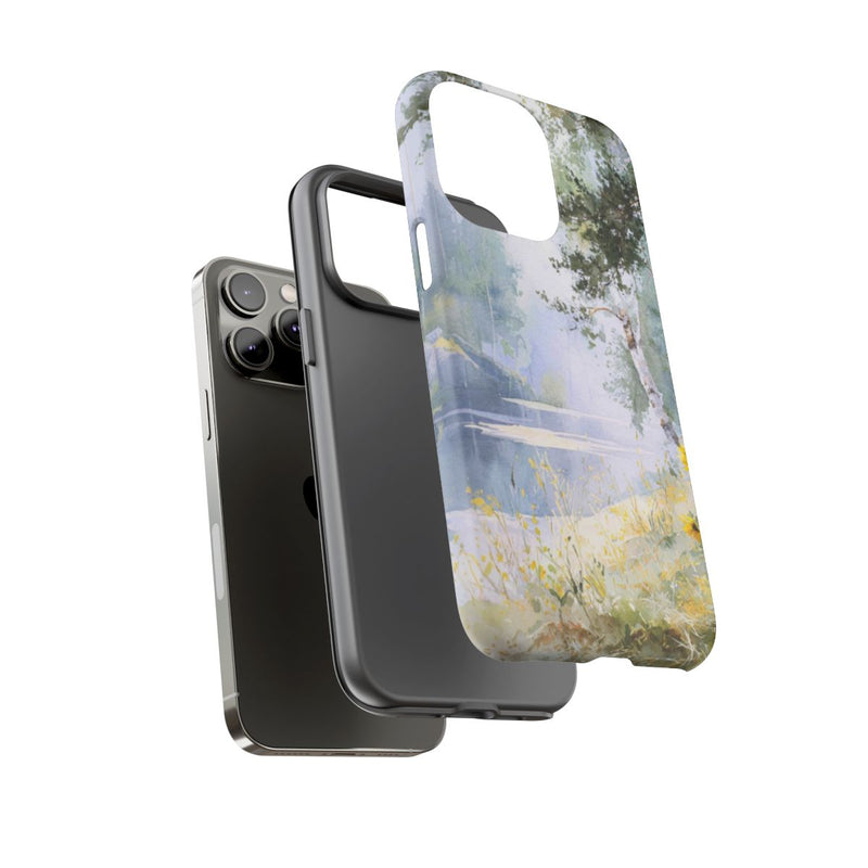 Gele Zonnebloemen bij een Bosmeer