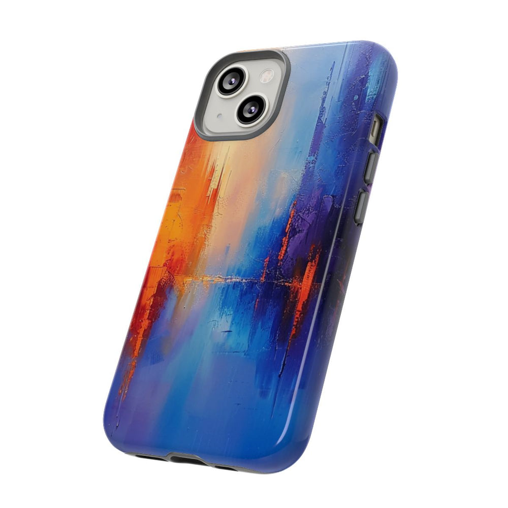 Levendige Abstracte Stadsgezicht in Blauw en Oranje