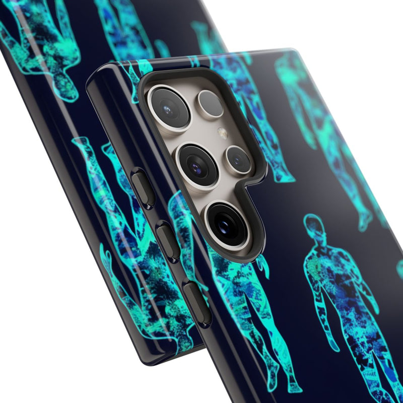 Blauw-Groene Neon Mensfiguren Patroon