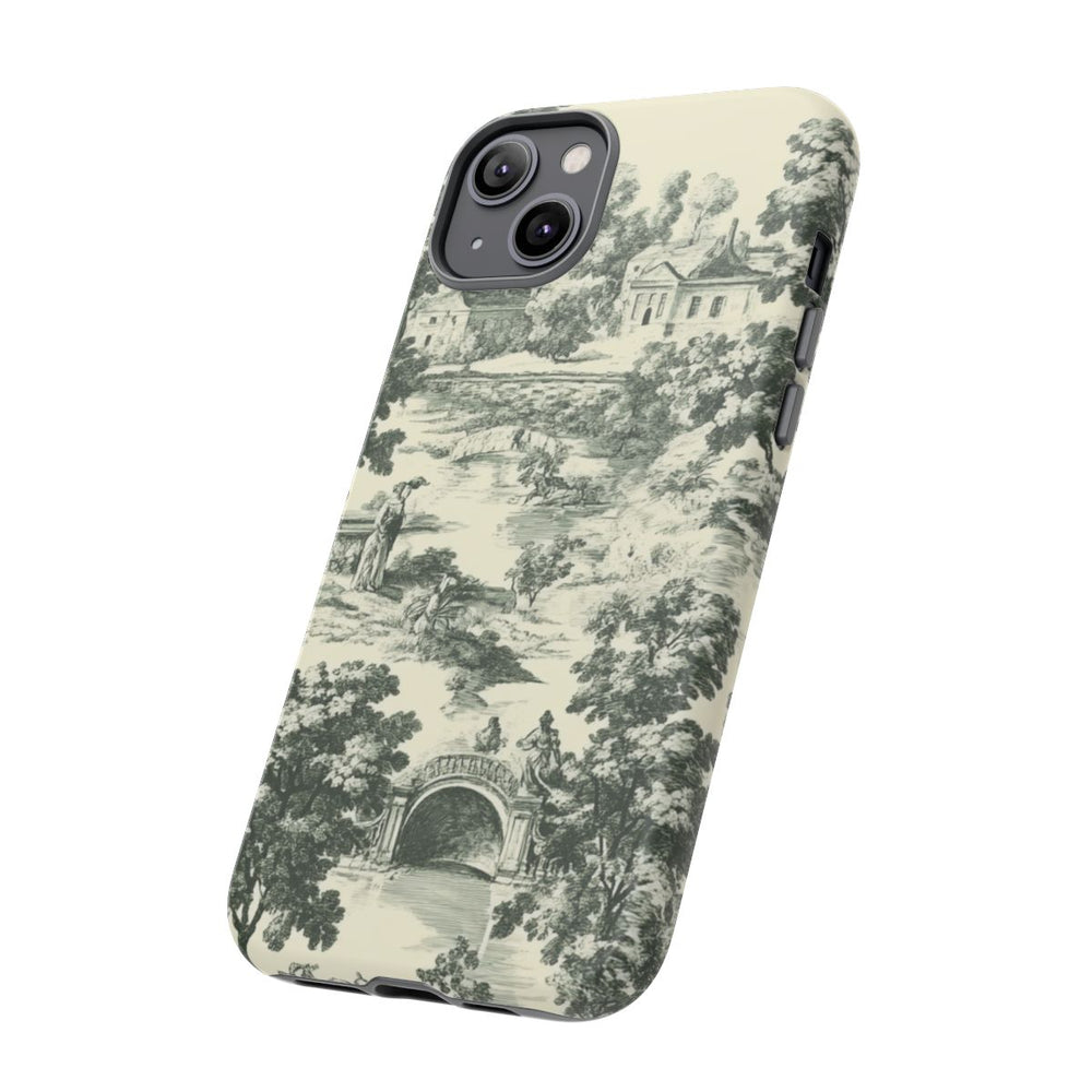 Klassiek Landelijk Toile-Patroon met Bomen en Historische Taferelen