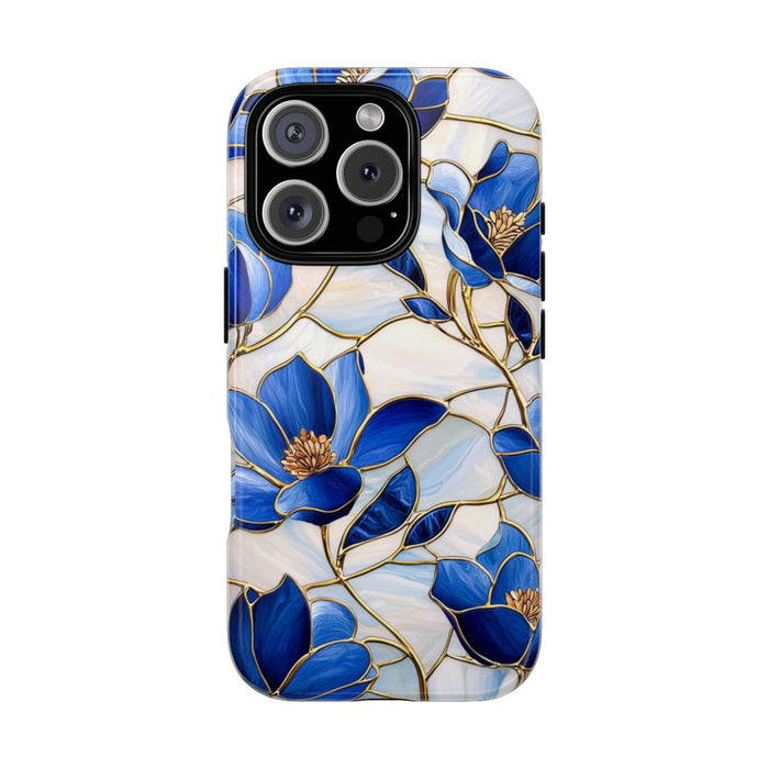 Blauw Gebloemd Glas-in-loodpatroon