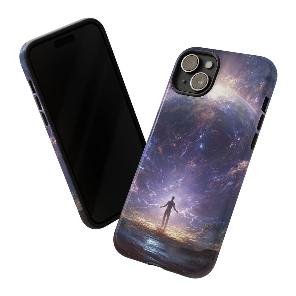 Persoon Tegenover Gloeiende Aarde in Kosmische Energie