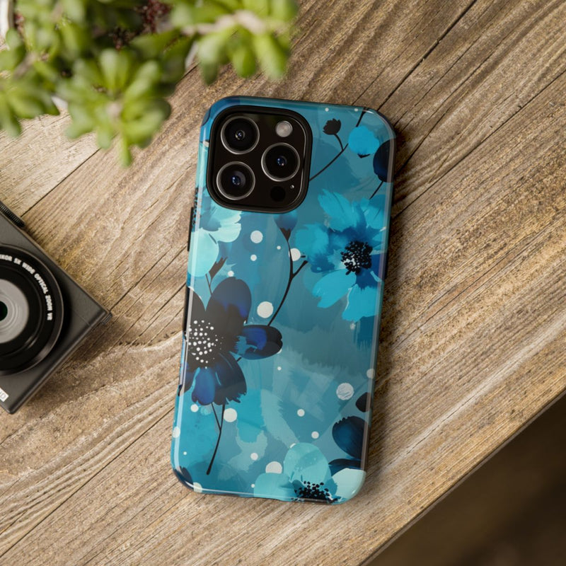 Blauw Bloemenpatroon met Stippen