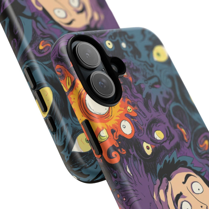 Man Omringd door Psychedelische Ogen en Vormen