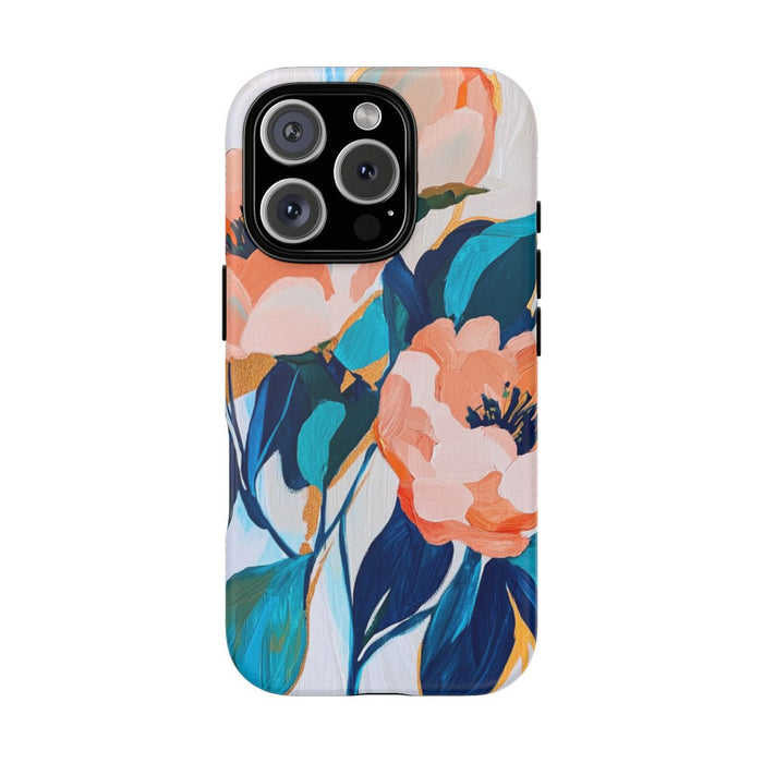 Abstracte Perzikbloemen met Blauwe Bladeren