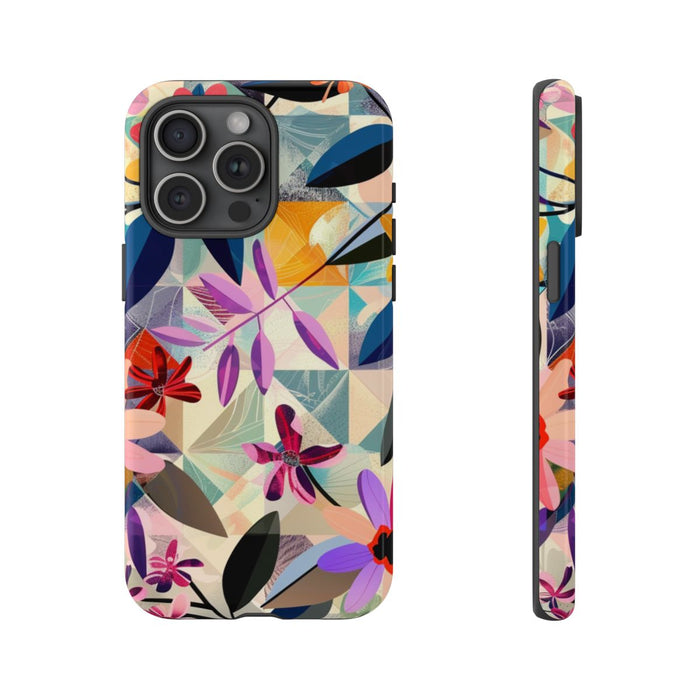 Kleurrijk Bloemenmotief met Geometrisch Patroon