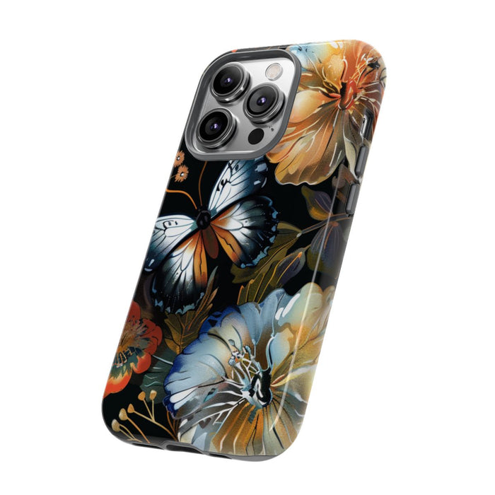 Vlinders en Bloemenpatroon op Zwart