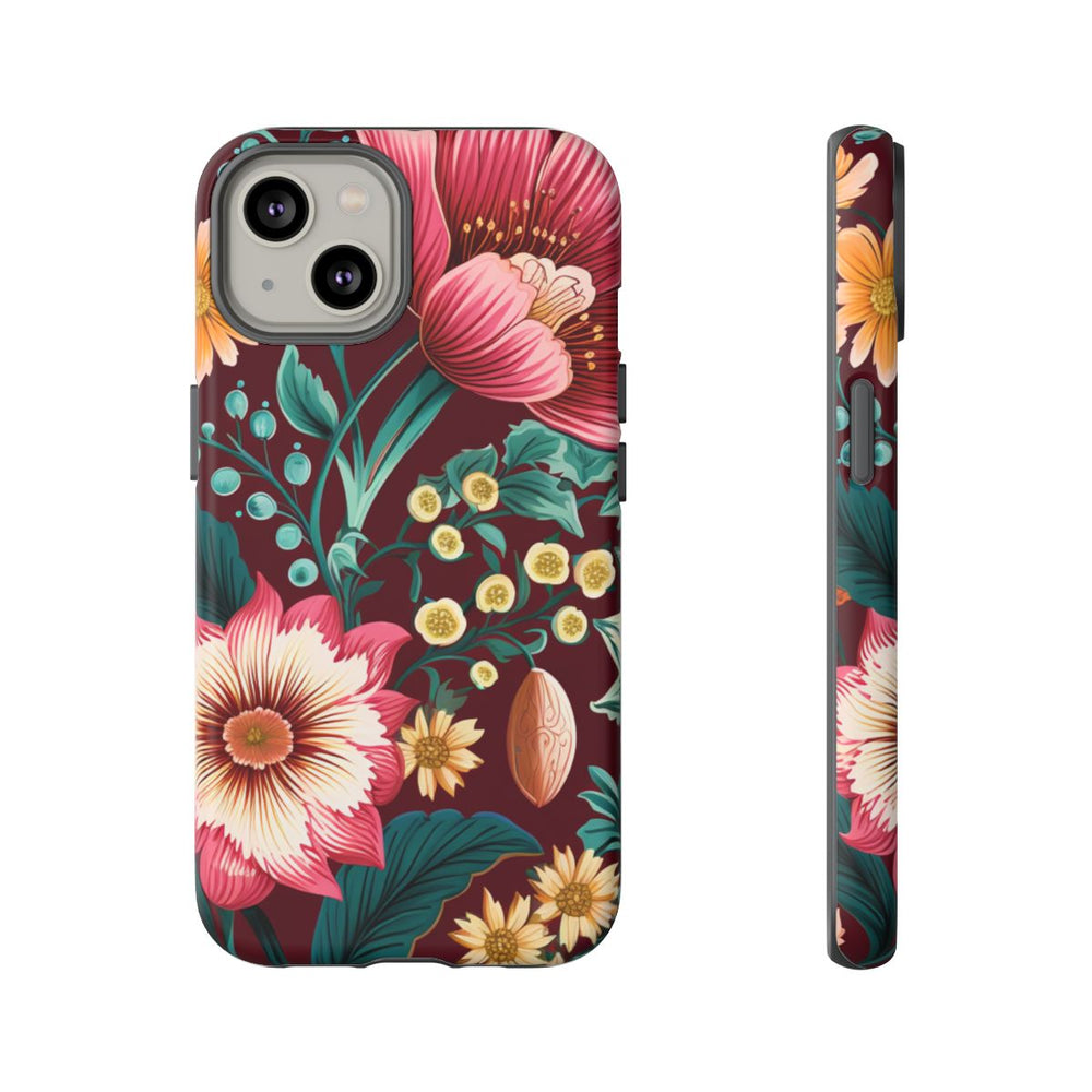 Botanisch Bloemenpatroon in Amber en Teal