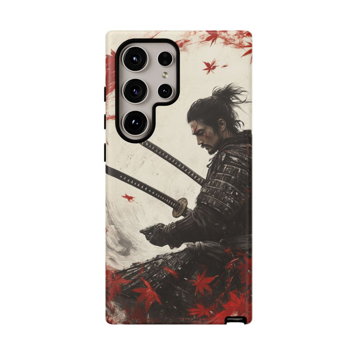 Samurai met Twee Katana’s en Rode Esdoornbladeren