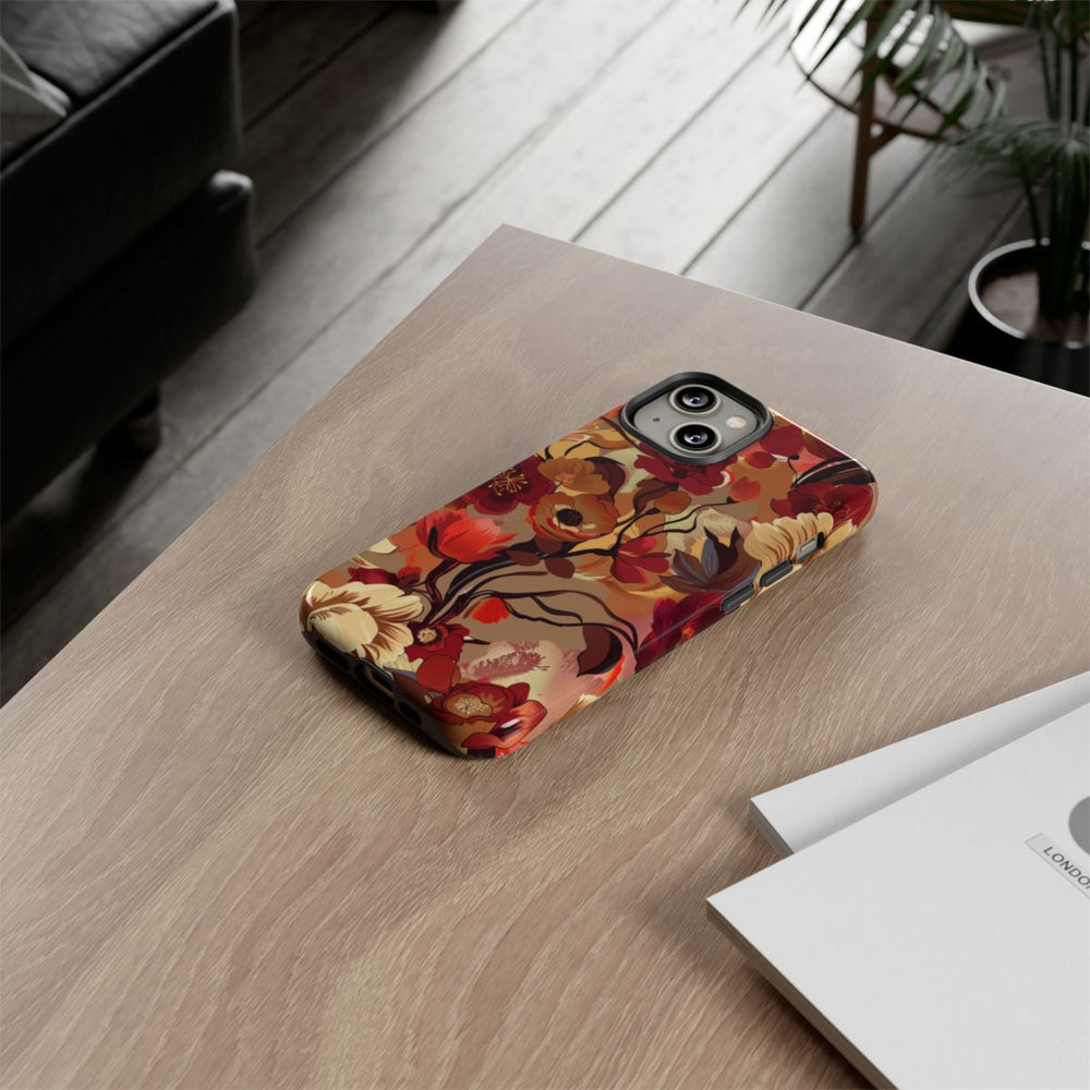 Warm Bloemenpatroon met Bourgondische en Oranje Kleuren