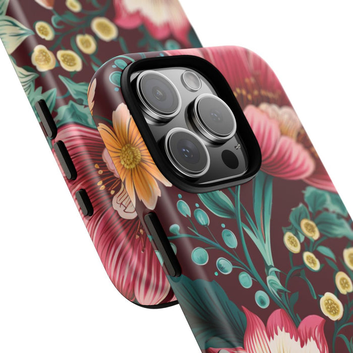 Botanisch Bloemenpatroon in Amber en Teal
