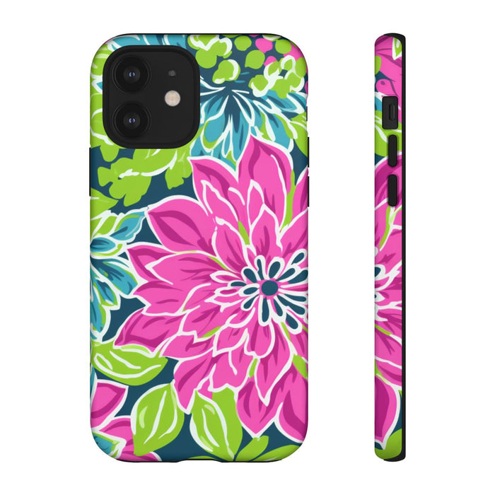 Vrolijk Bloemenpatroon met Roze en Blauwe Bloemen