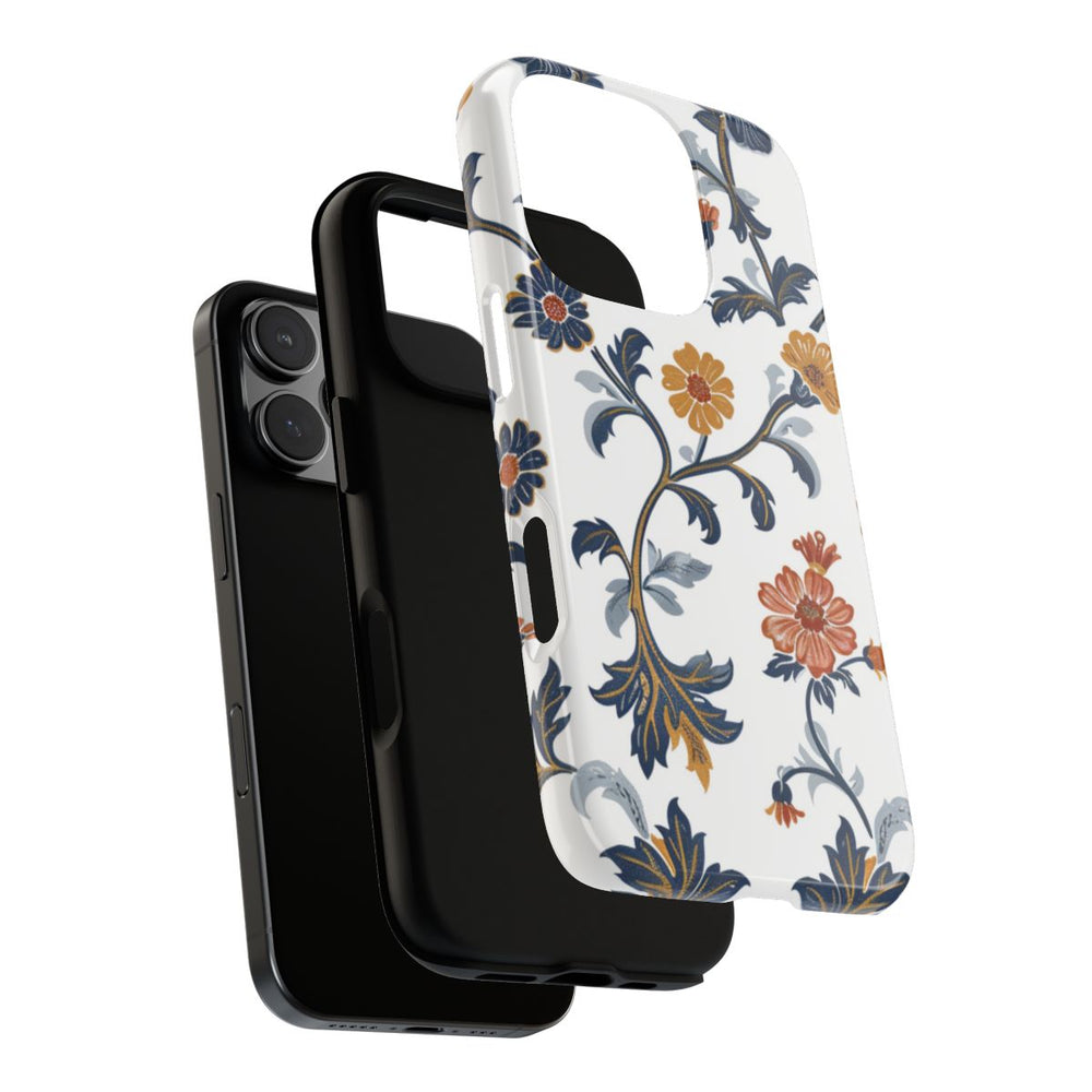 Retro Bloemenpatroon in Blauw en Oranje