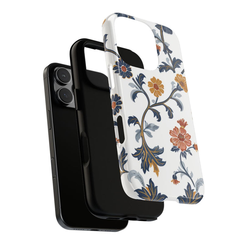 Retro Bloemenpatroon in Blauw en Oranje