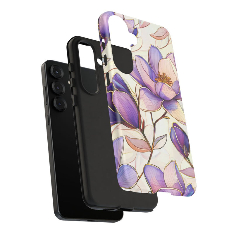 Paarse Magnolia’s in Glas-in-loodpatroon