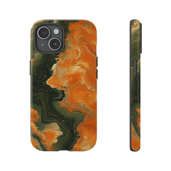 Gebrand Oranje en Olijfgroen Abstract Patroon