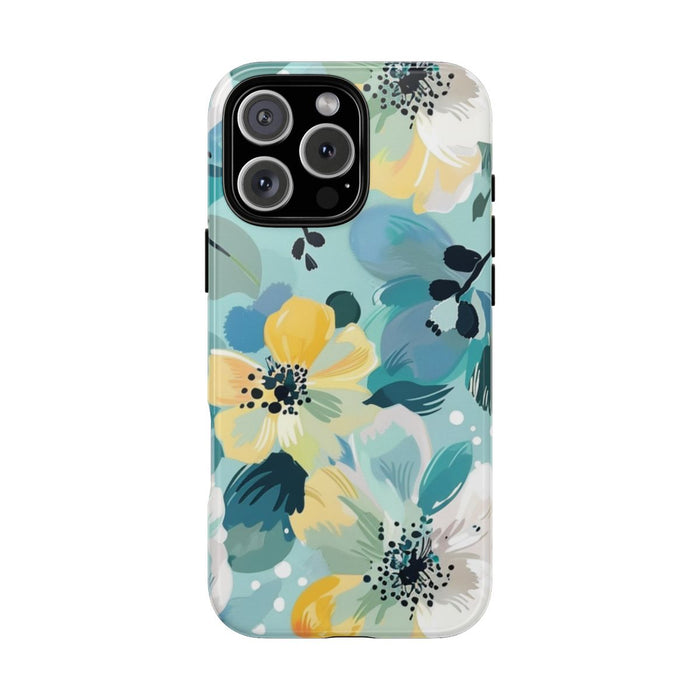 Turquoise Bloemenpatroon met Stippen