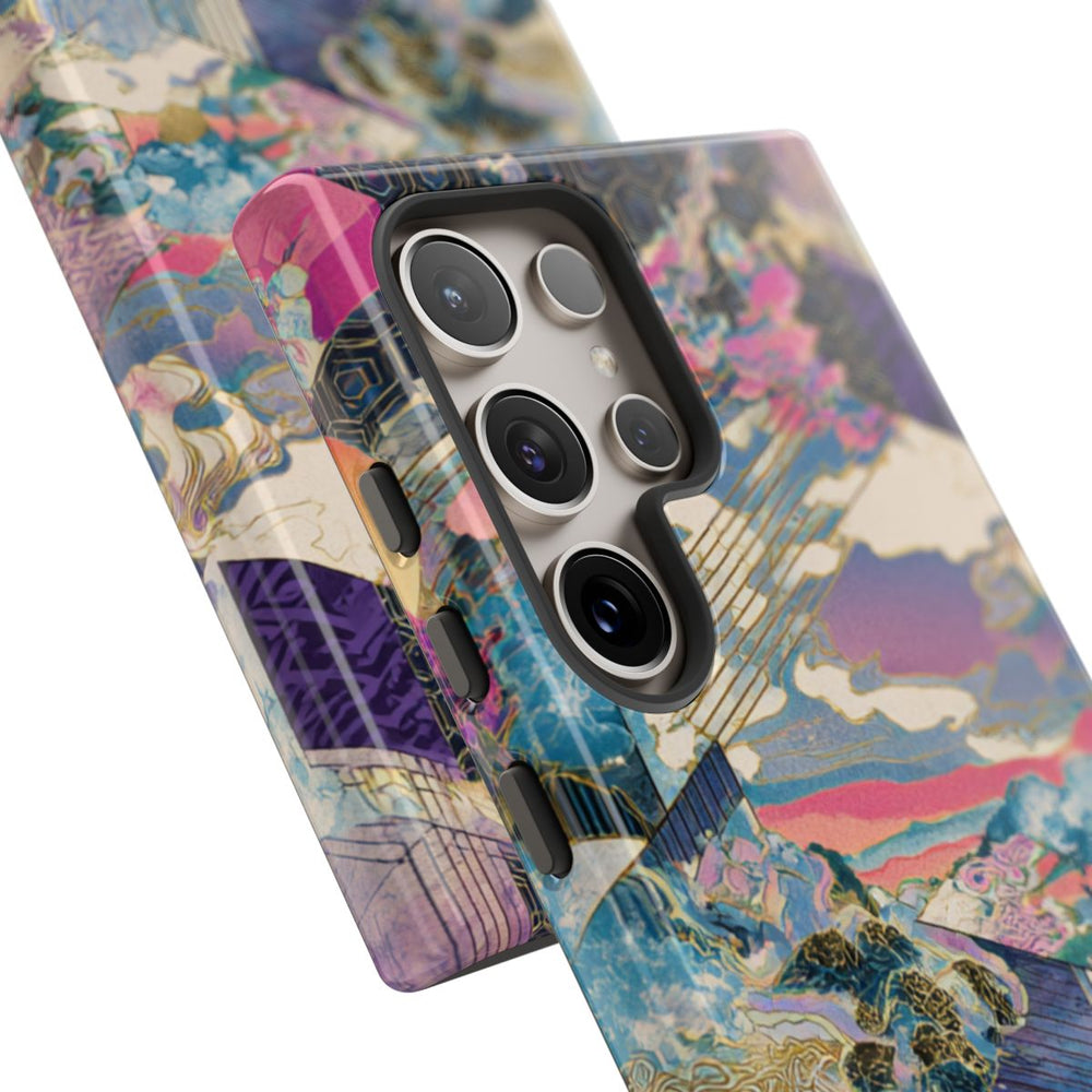 Abstracte Geometrische Landschap met Roze Bomen