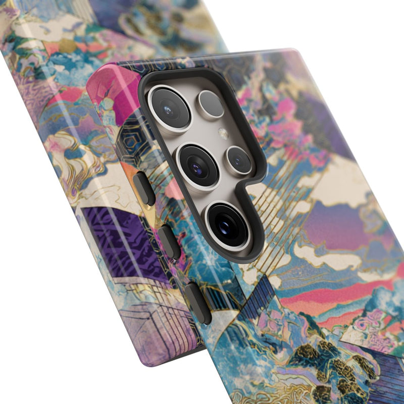 Abstracte Geometrische Landschap met Roze Bomen